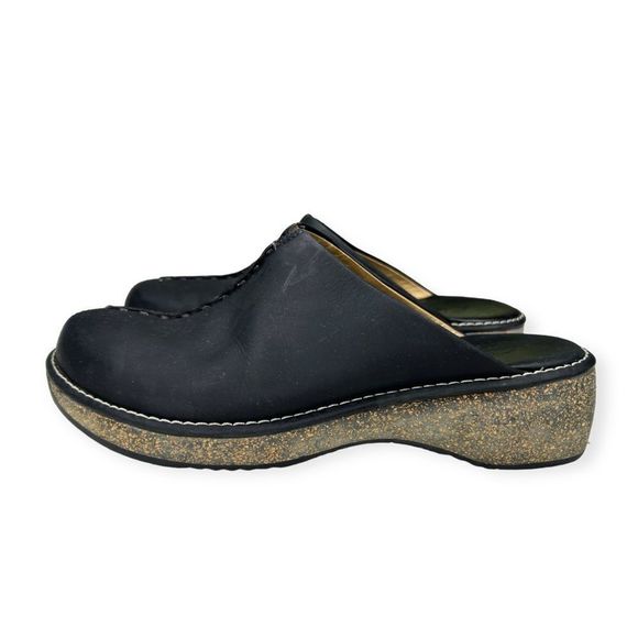 Clarks Slip On Split Toe Wedge Mules Womens 8 Black‎ Leather Casual Sandal 32331 - Picture 4 of 7